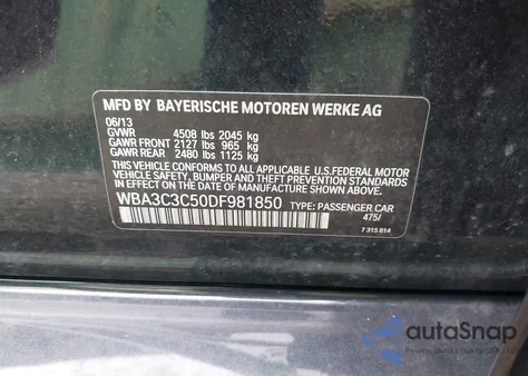 2013 BMW 320 I xDrive z USA, uszkodzony, nr VIN WBA3C3C50DF981850